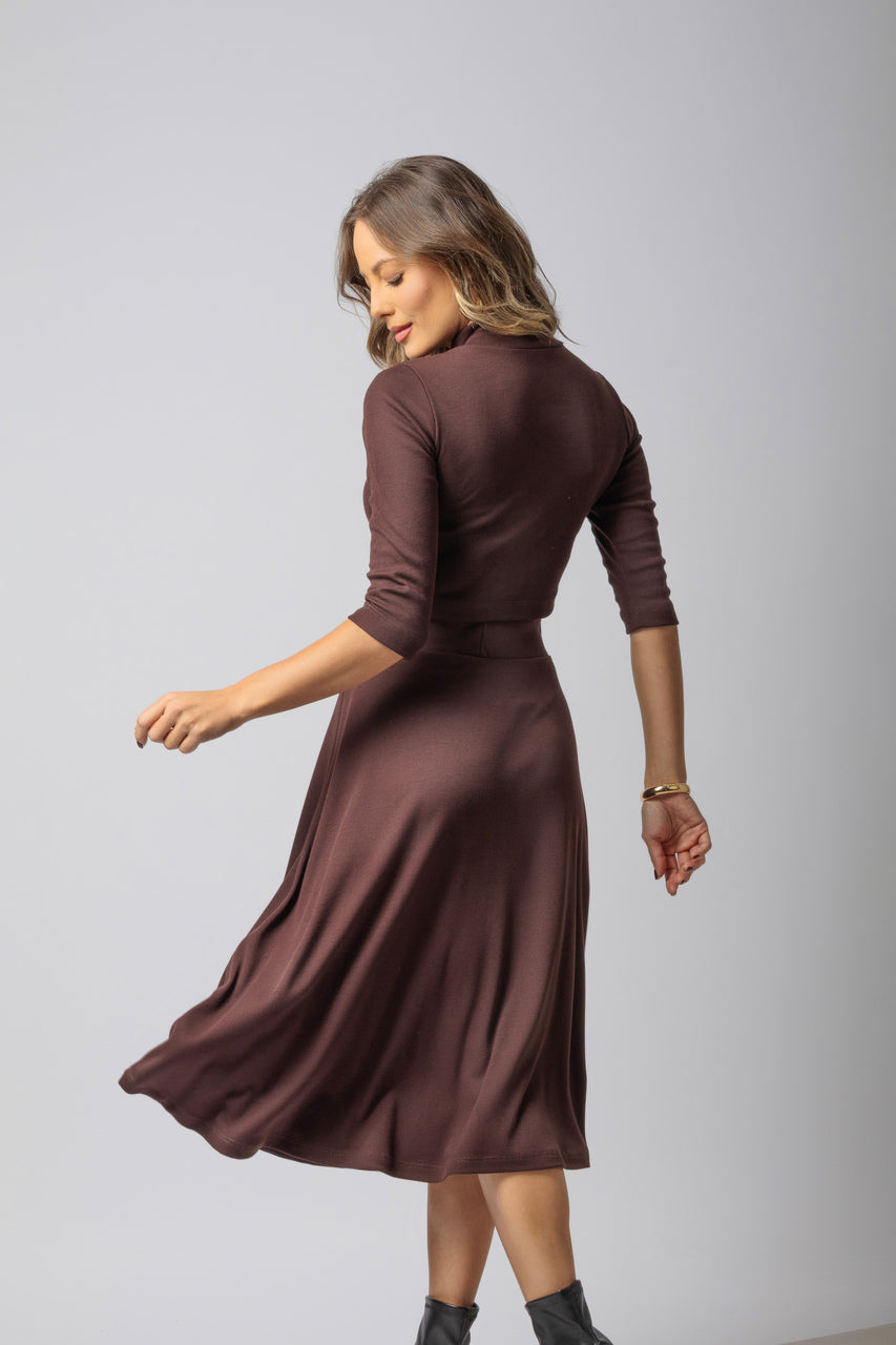 Conjunto com saia evasê em malha