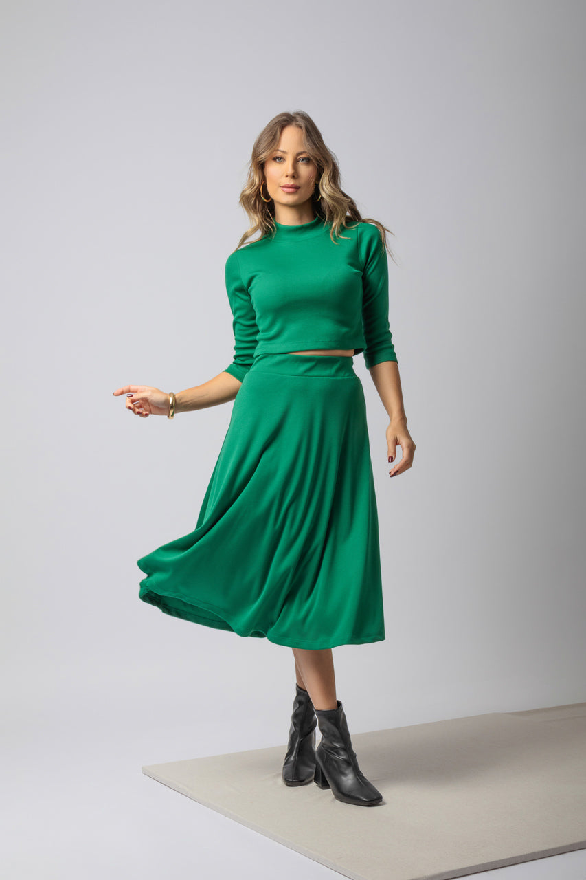 Conjunto com saia evasê em malha