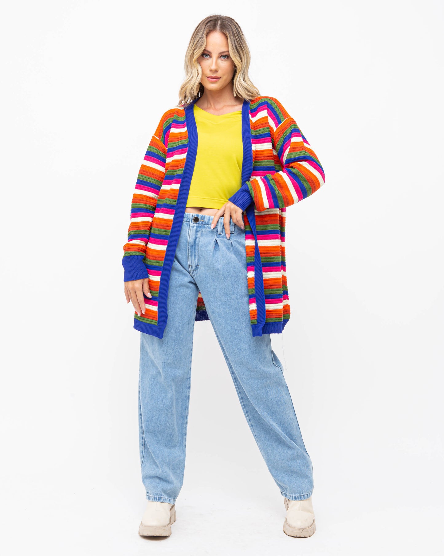 Cardigan em tricot azul