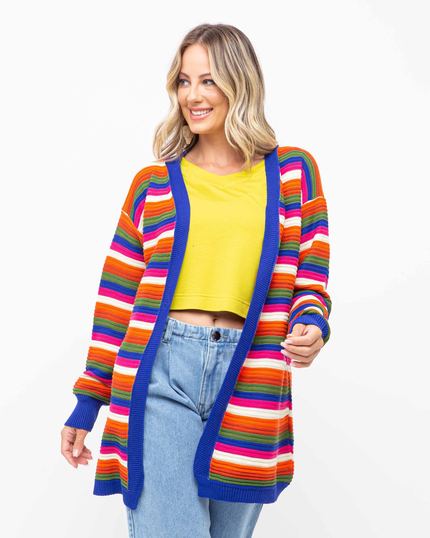 Cardigan em tricot azul