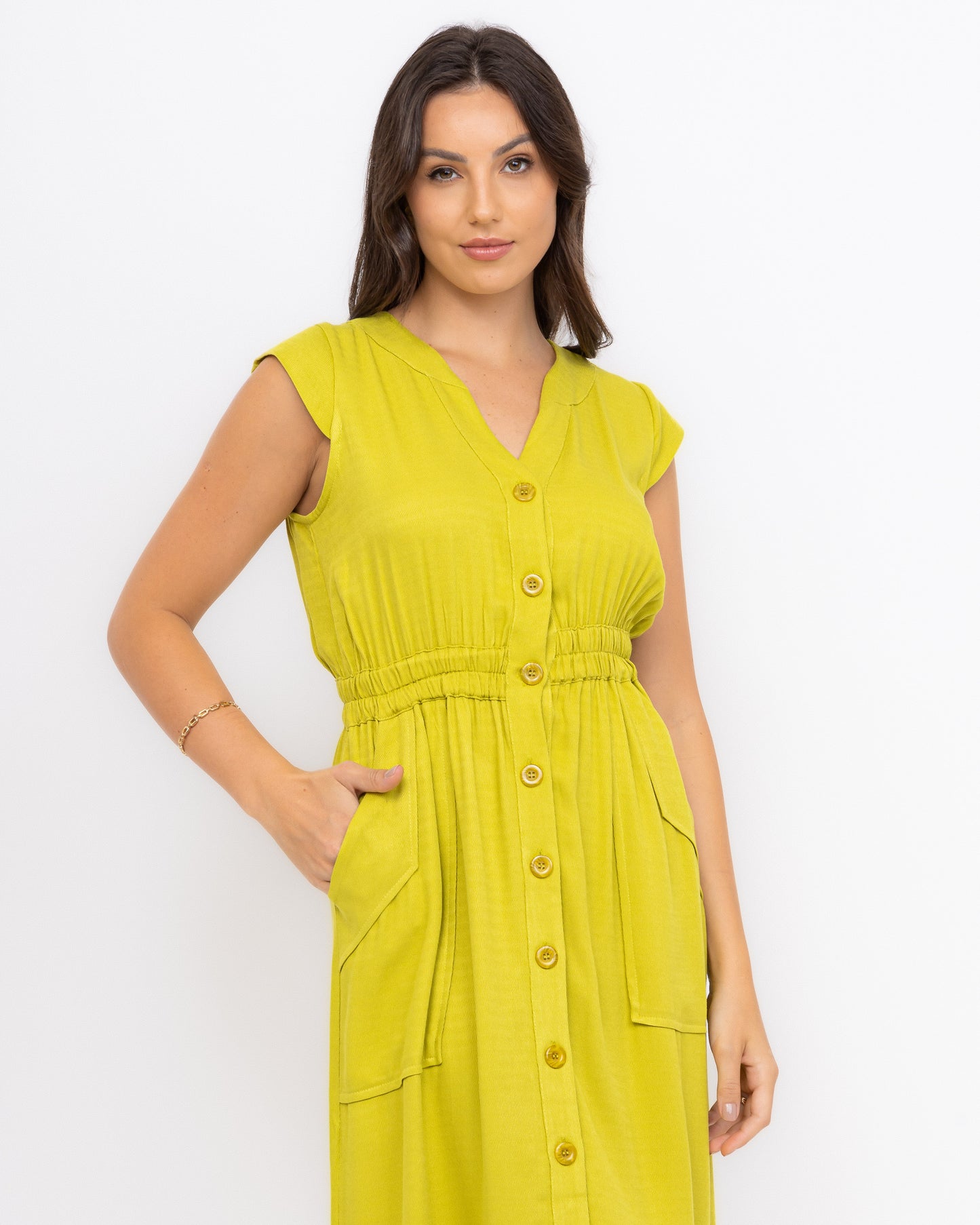 Vestido midi com botões frontais chemise