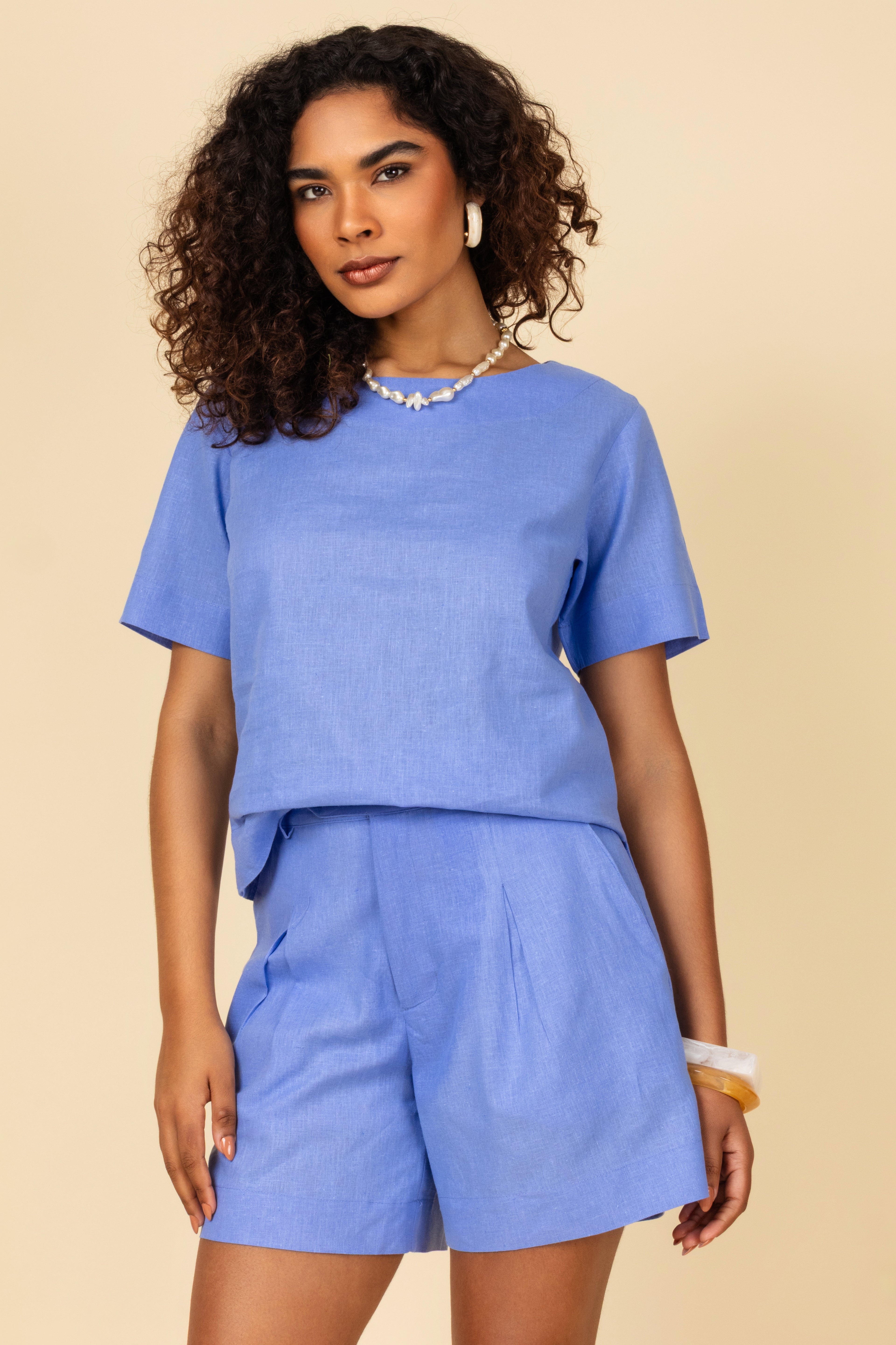 Conjunto linho com blusa e short