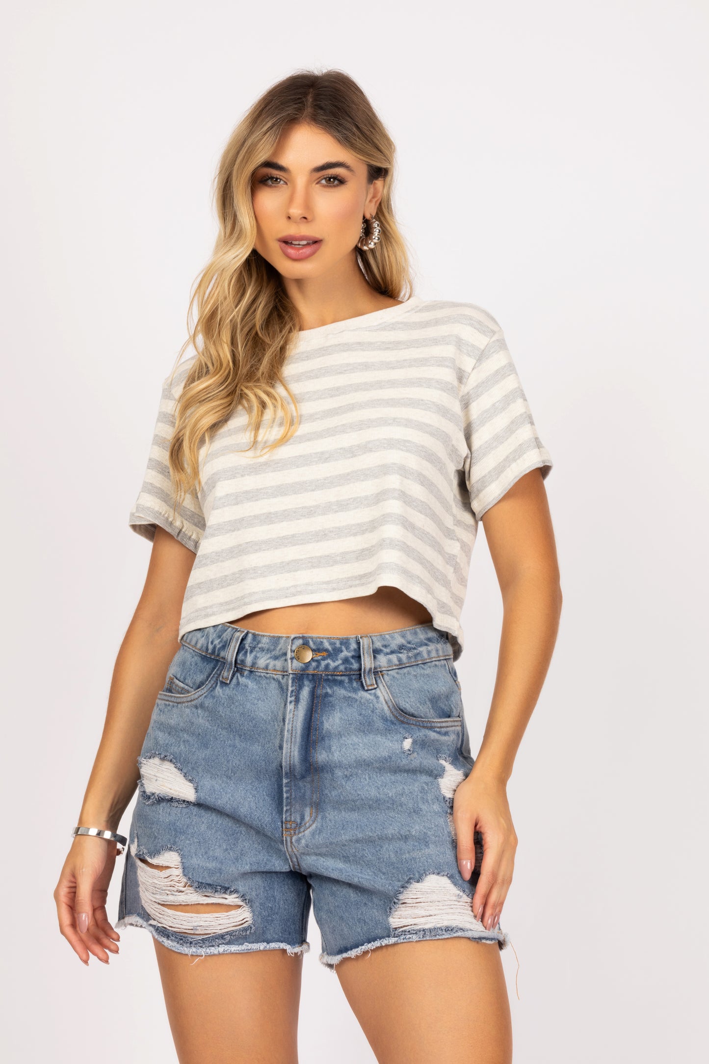 Cropped de mangas listrada