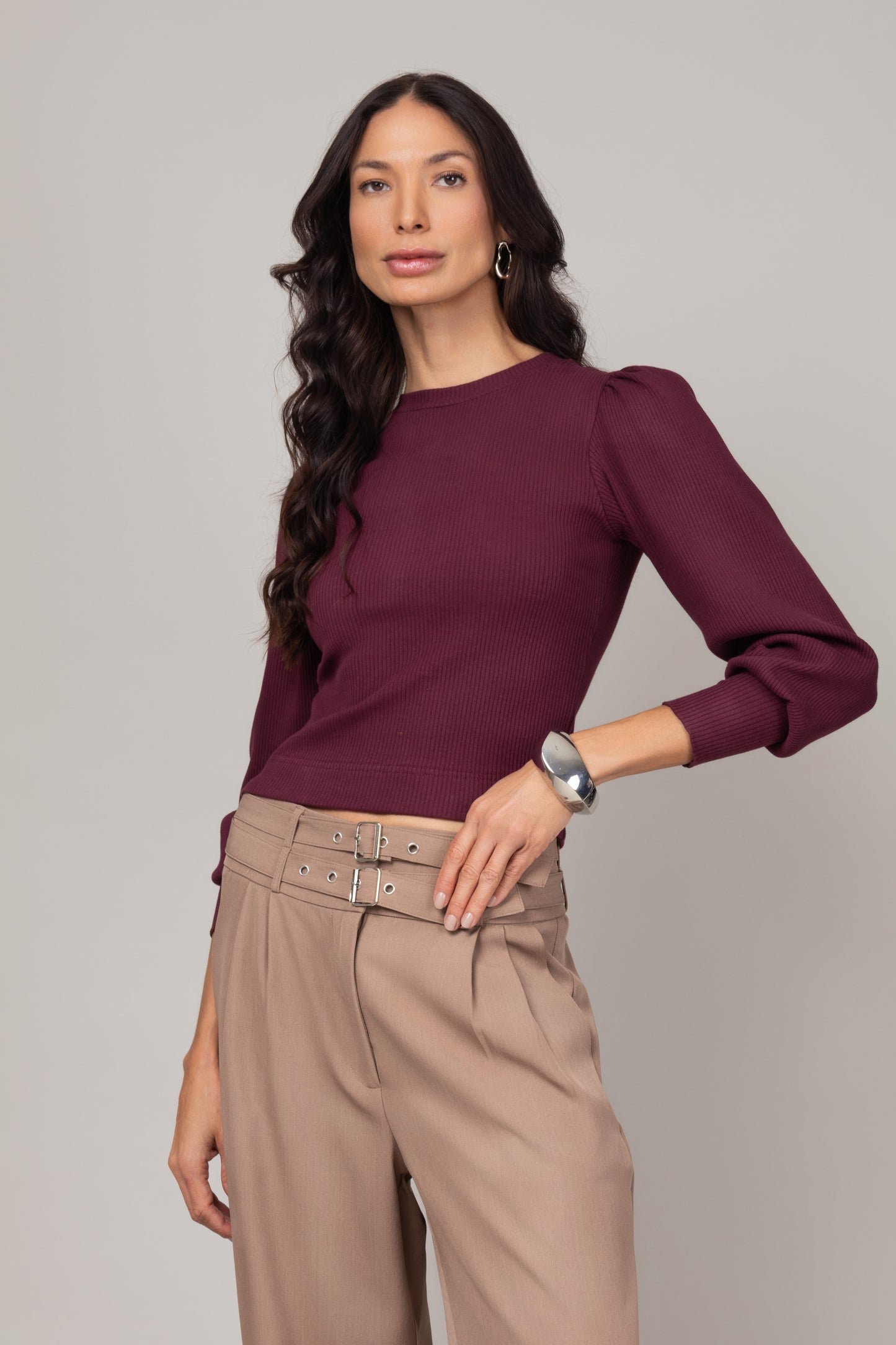 Blusa canelada de manga longa