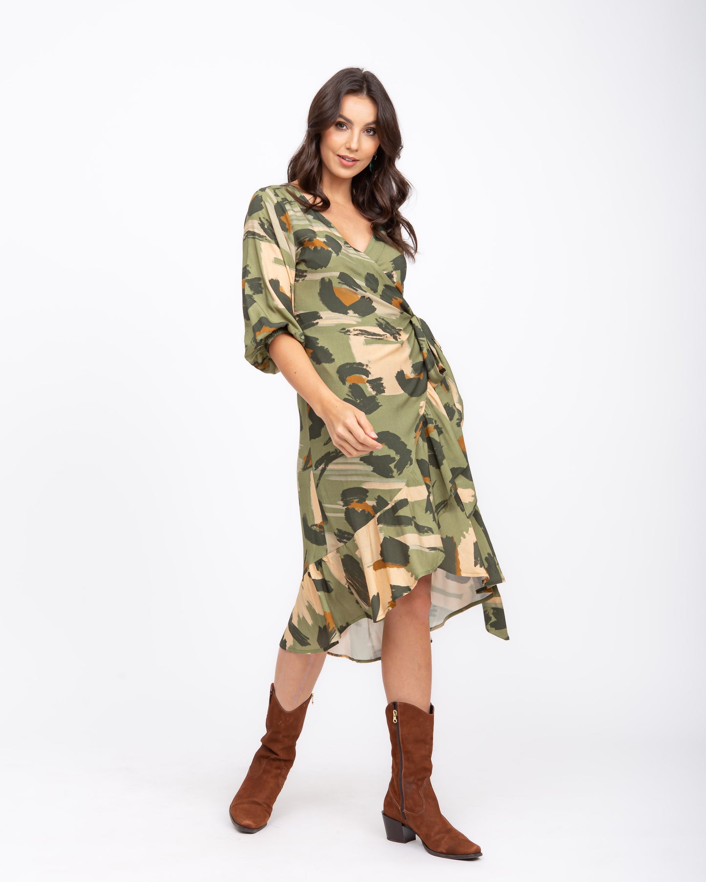 Vestido transpassado animal print