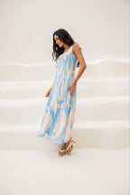 Vestido midi com estampa orgânica