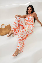 Macacão estampado halter com amarração