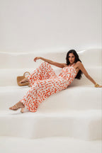 Macacão estampado halter com amarração