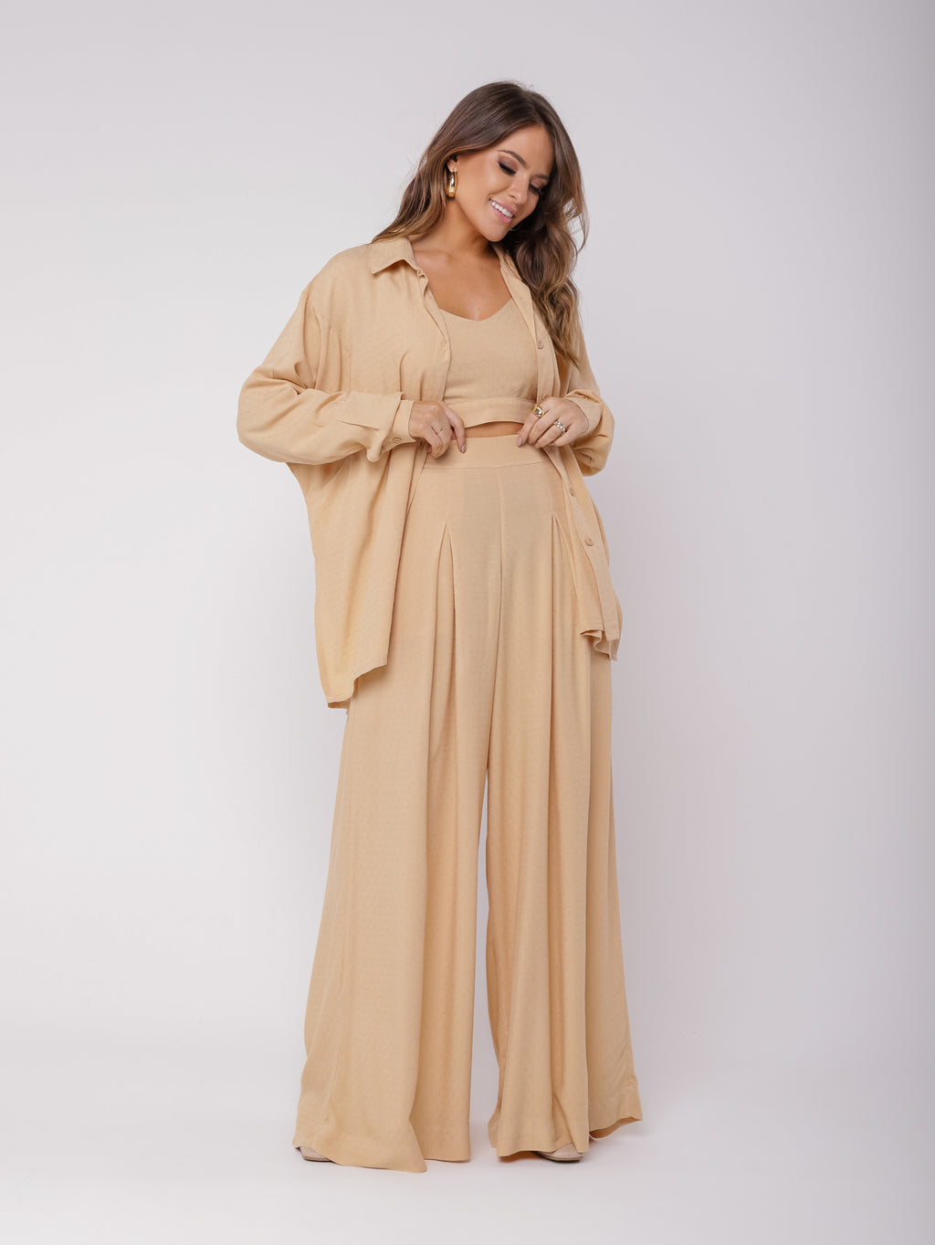 Calça pantalona em viscose