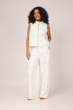Calça bordada wide leg branco - vista frontal
