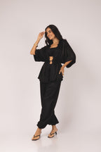 Calça harem fluída preto - vista frontal