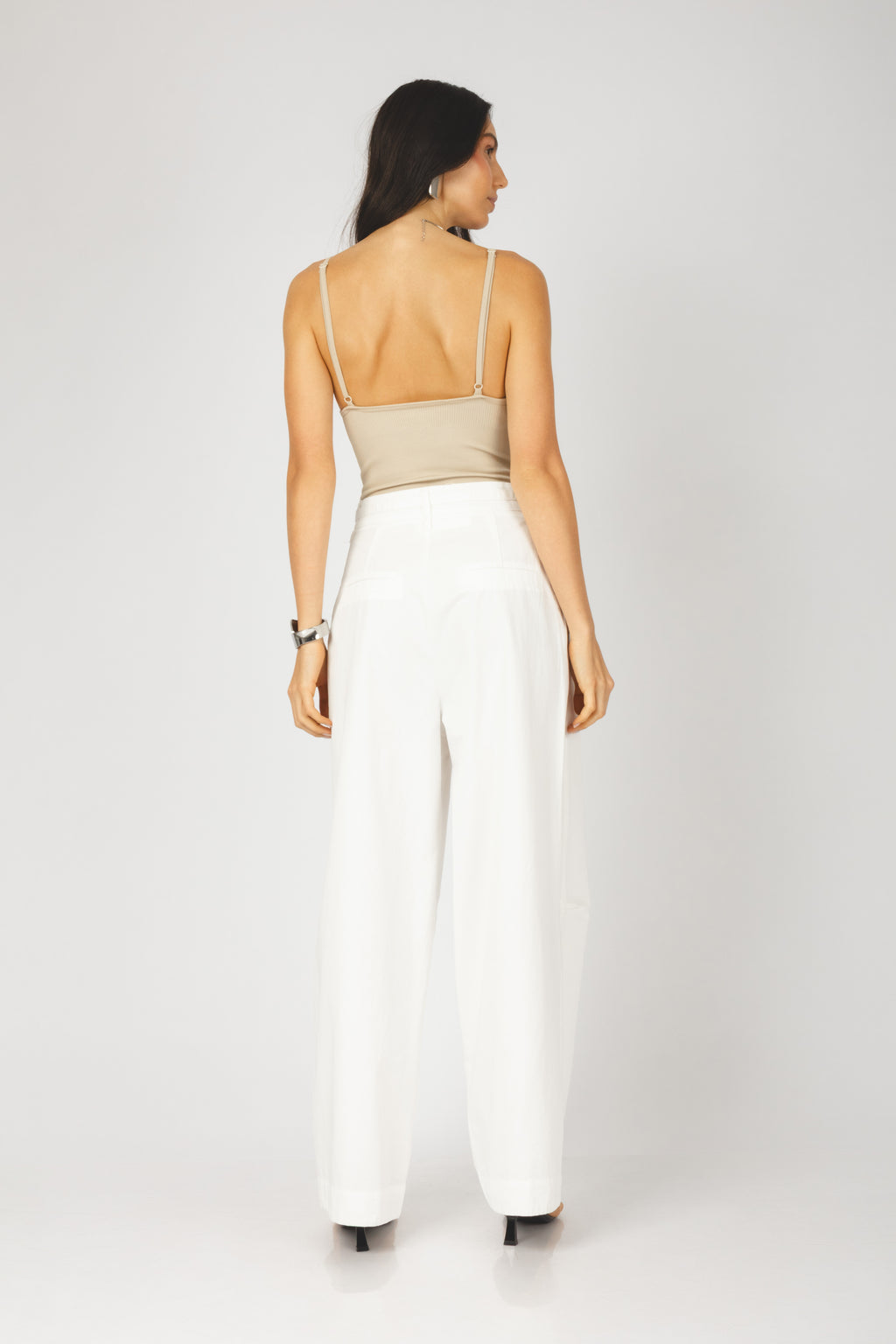 Calça wide leg com amarração branco - vista posterior