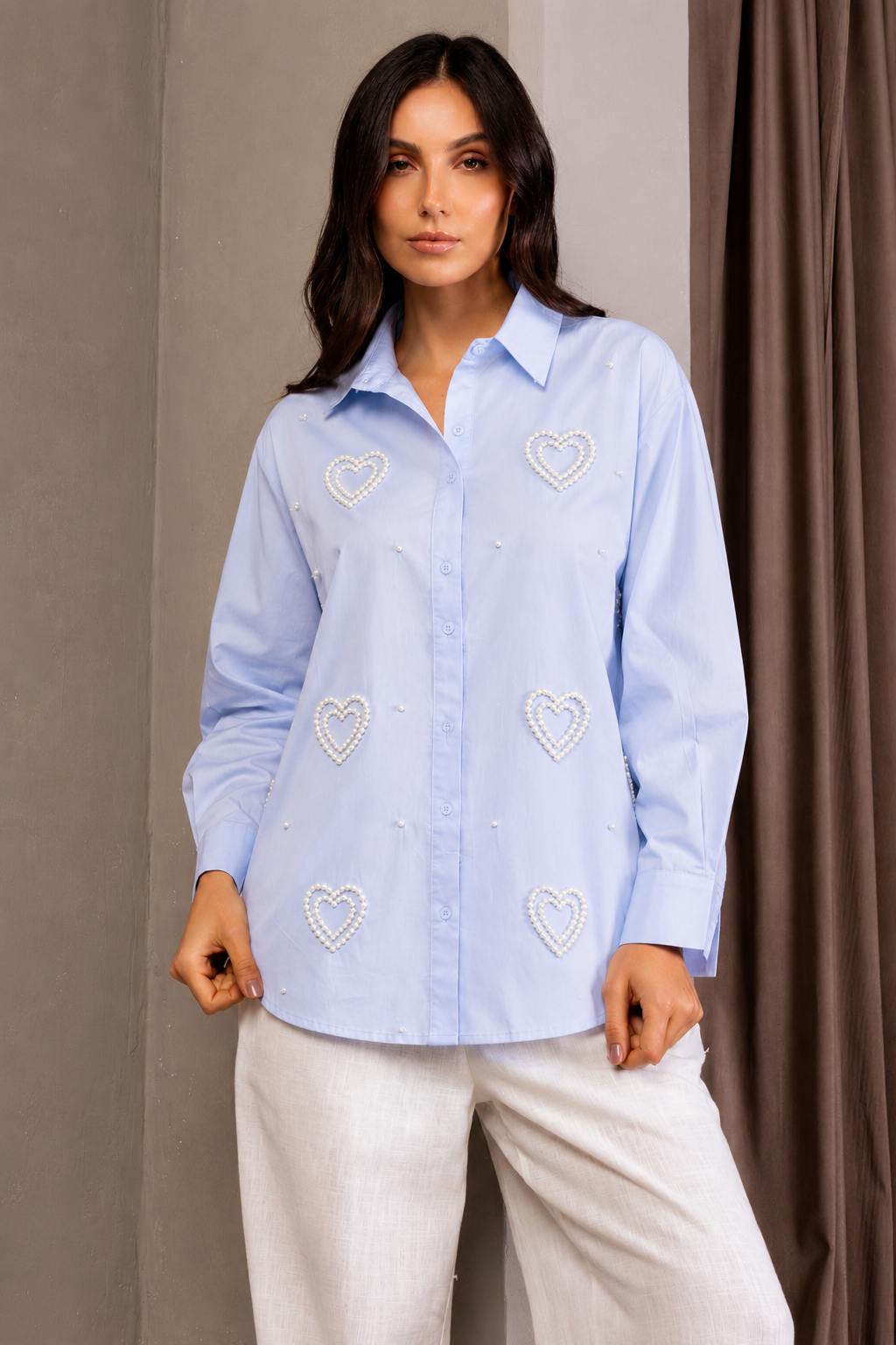 Camisa perólas de coração