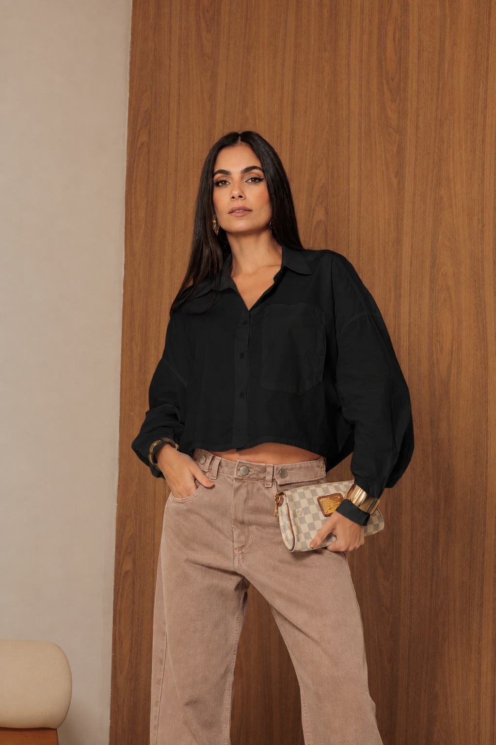 Camisa cropped de manga longa