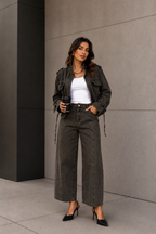 Jaqueta jeans cargo verde militar