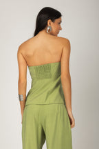 Conjunto blusa com zíper e calça pantalona verde - vista posterior