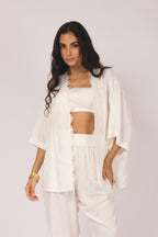 Conjunto kimono com renda e top strapless branco - vista frontal