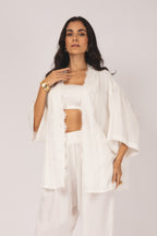 Conjunto kimono com renda e top faixa strapless branco - vista frontal