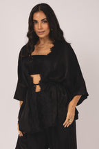Conjunto kimono com renda e top strapless preto - vista frontal
