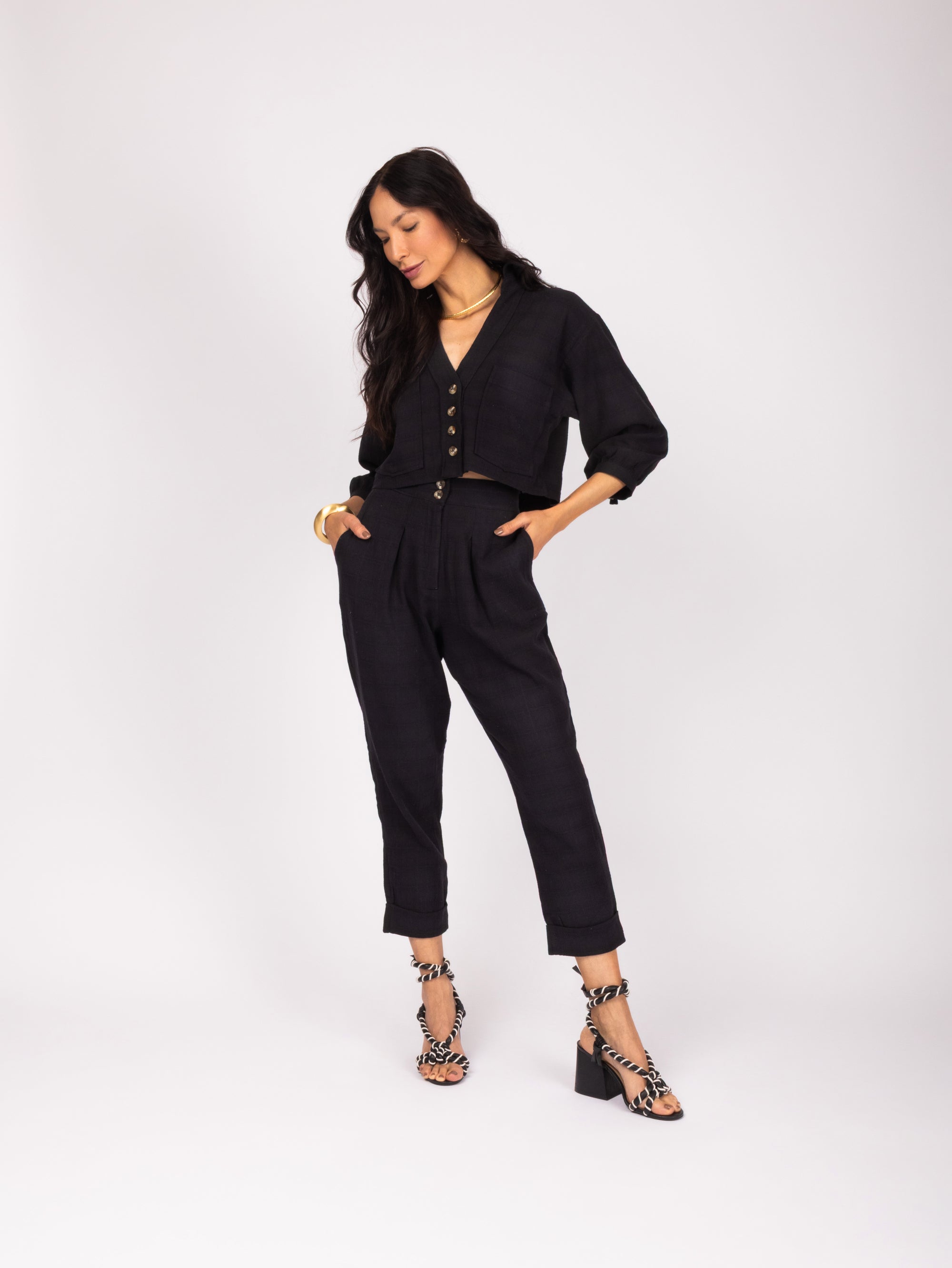 Conjunto leve em algodão de camiseta e calça