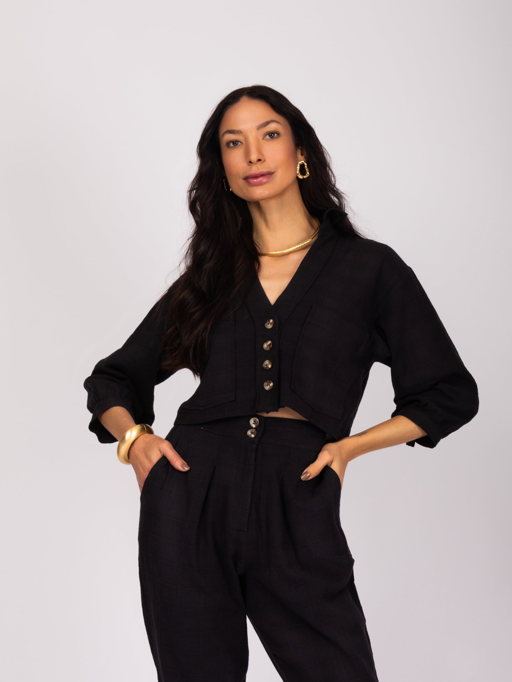 Conjunto leve em algodão de camiseta e calça