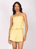 Cropped peplum em tecido texturizado