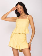 Cropped peplum em tecido texturizado