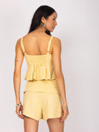 Cropped peplum em tecido texturizado