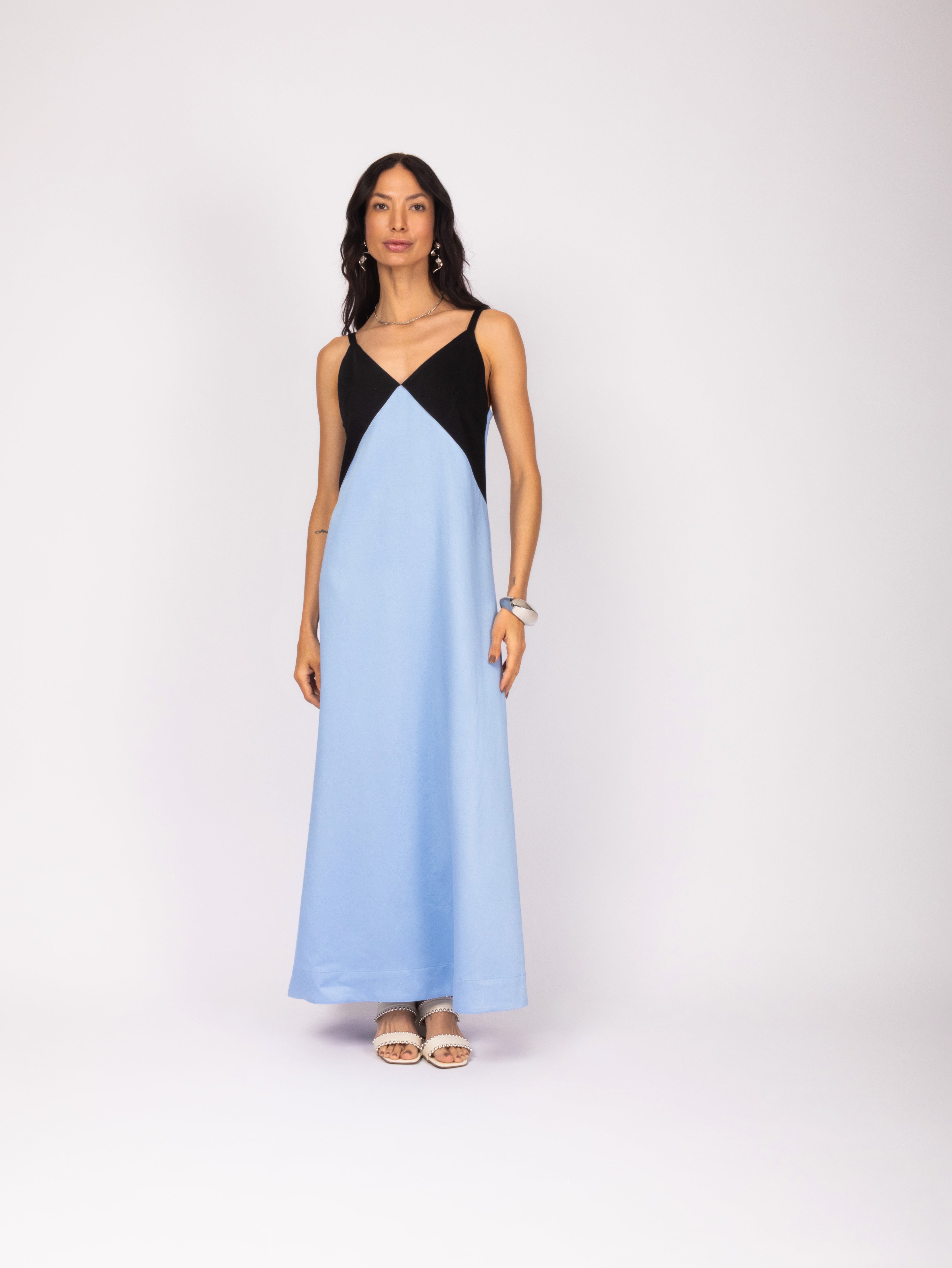 Vestido midi bicolor