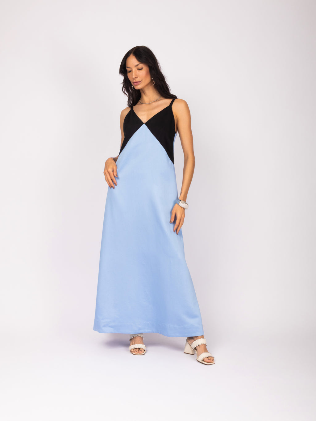 Vestido midi bicolor