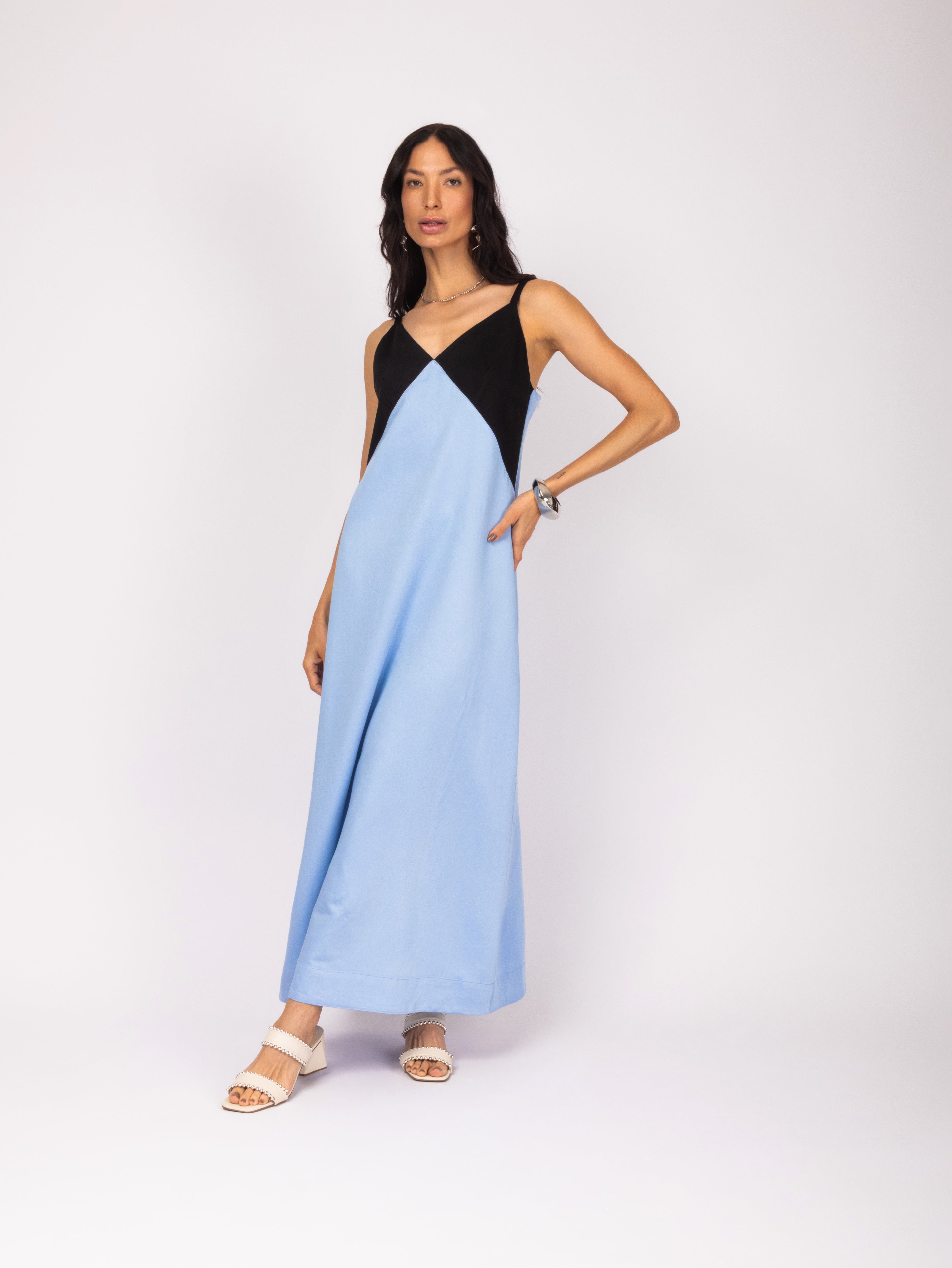 Vestido midi bicolor