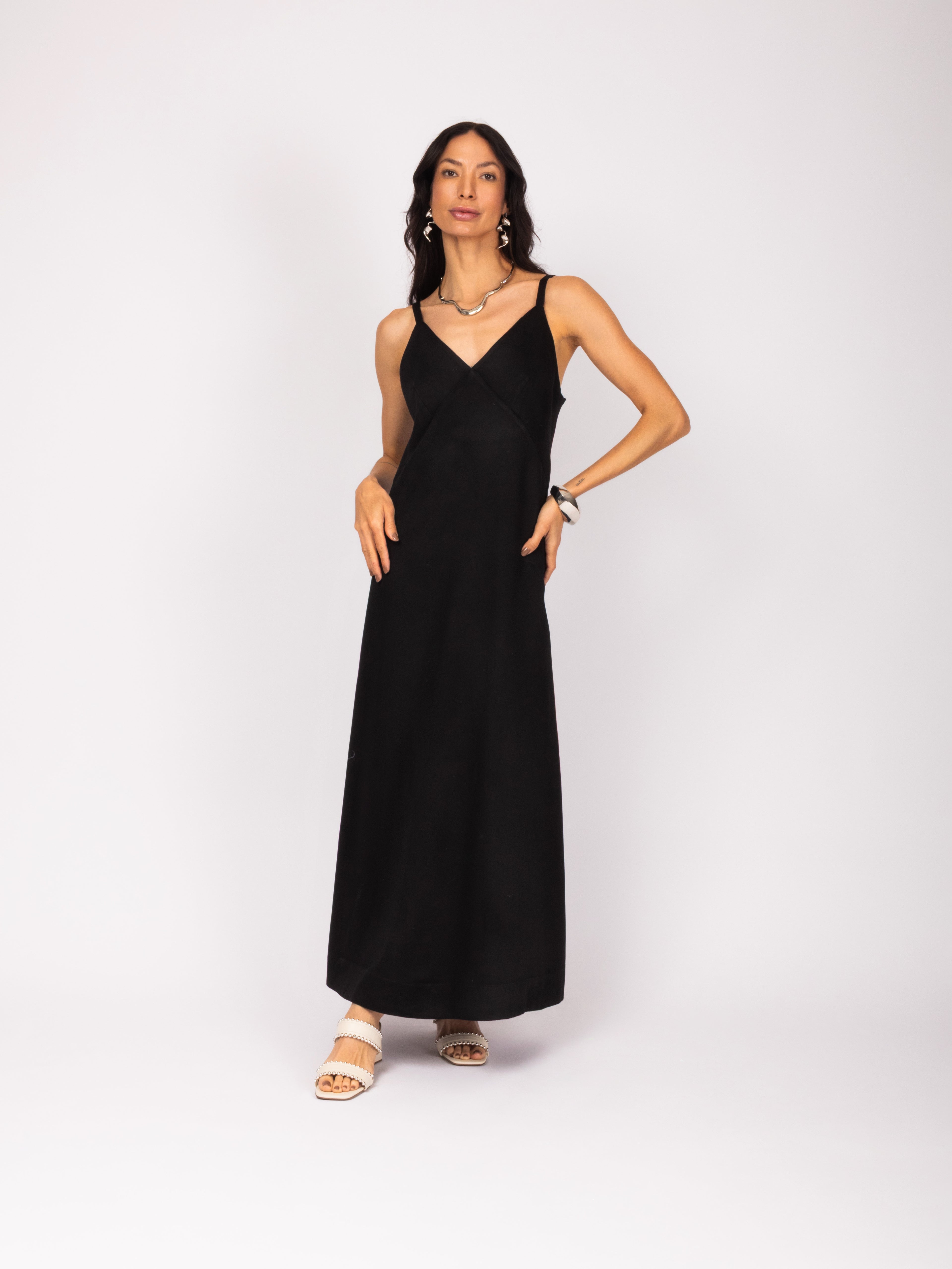 Vestido midi bicolor