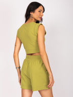 Conjunto cropped e shorts canelado
