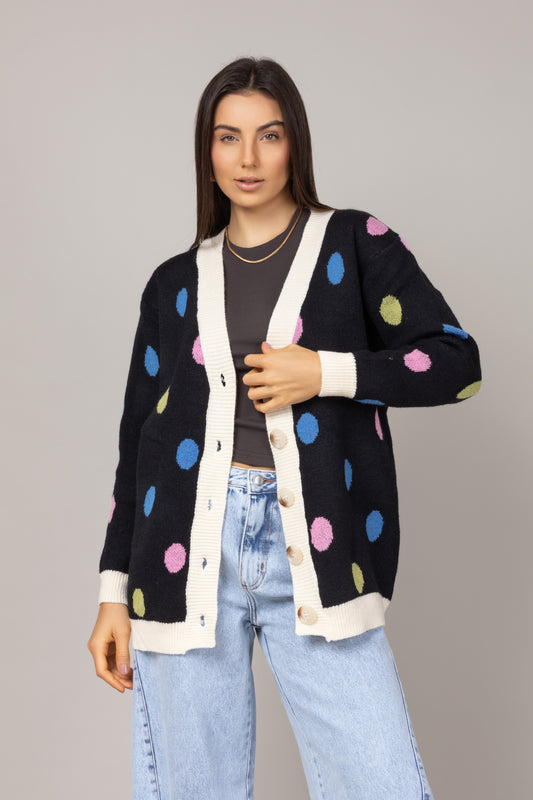 Cardigan tricot de poá colorido