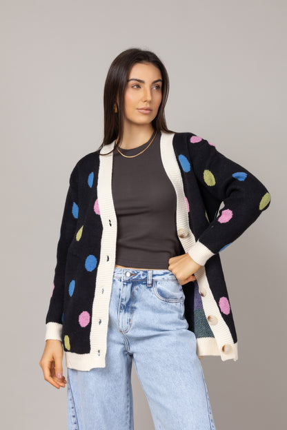 Cardigan tricot de poá colorido