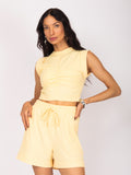 Conjunto cropped e shorts canelado