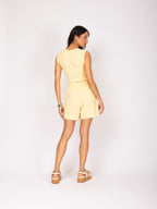 Conjunto cropped e shorts canelado