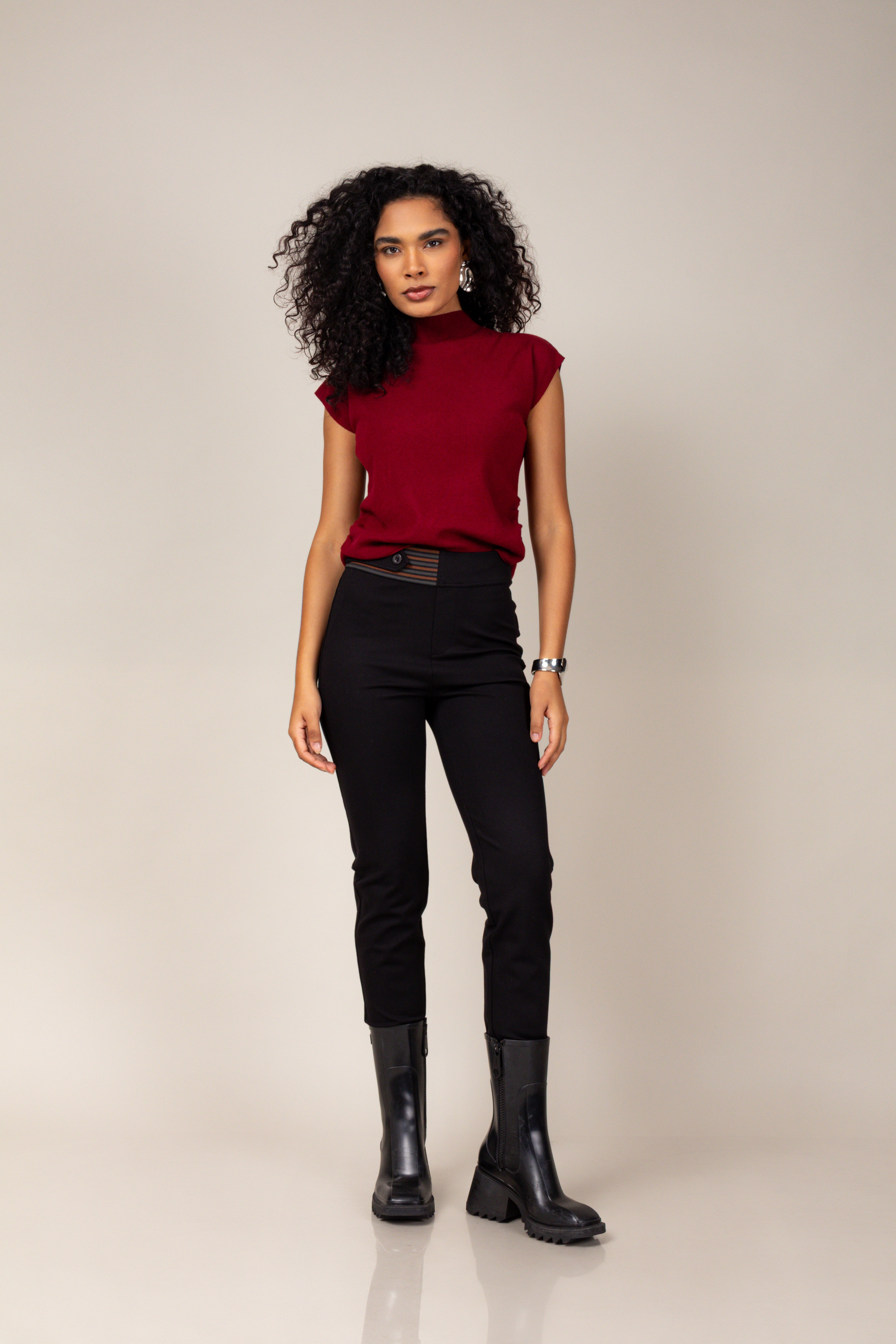 Calça legging com cós detalhado