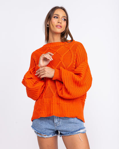 Blusa tricot mangas bufantes laranja