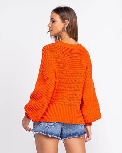 Blusa tricot mangas bufantes laranja