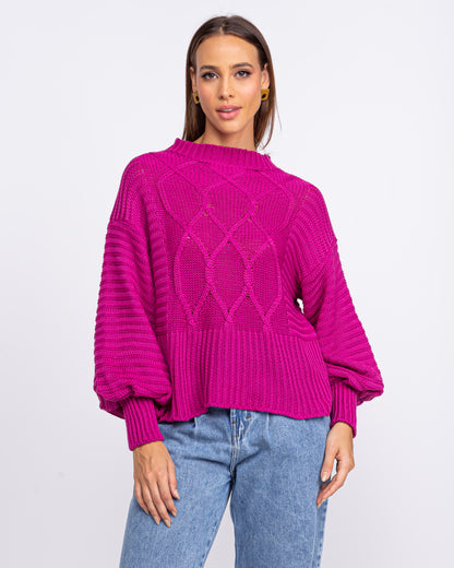 Blusa tricot mangas bufantes pink