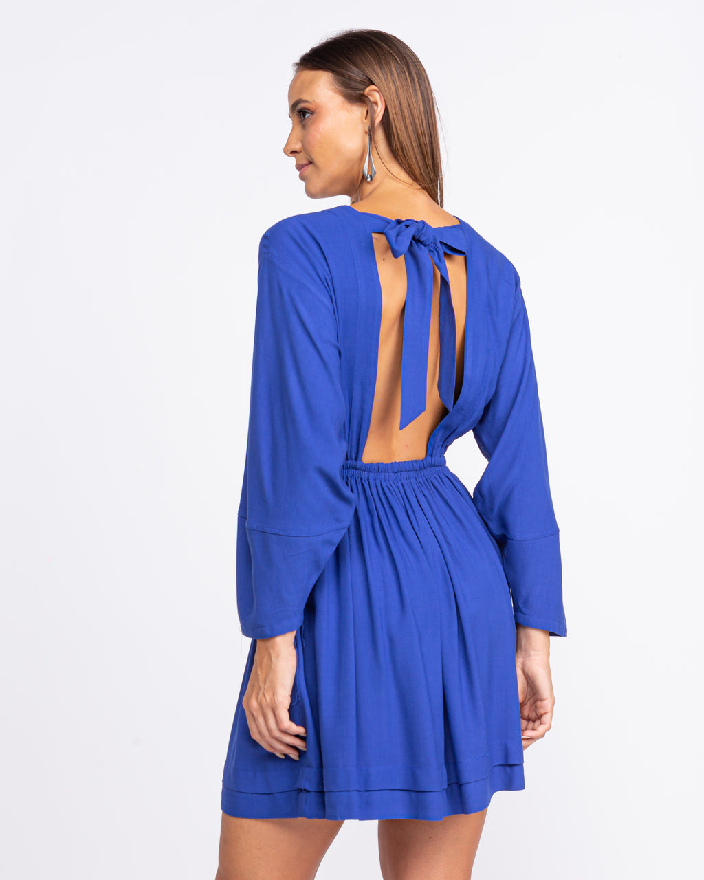Vestido curto de viscose maquinetada azul