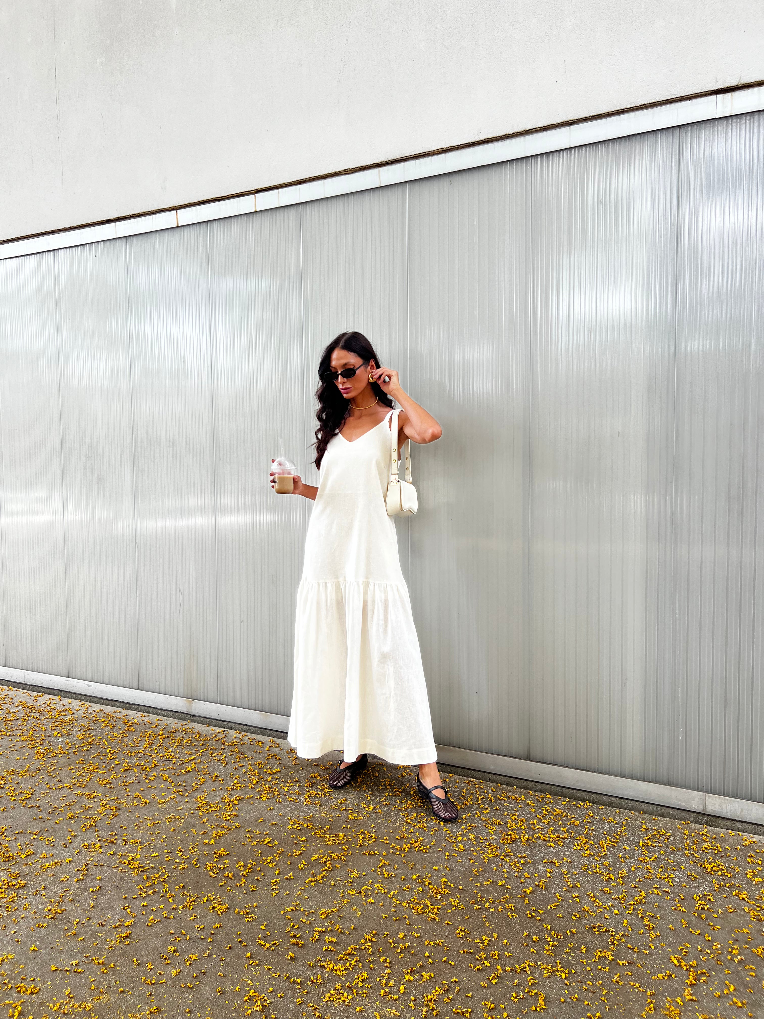 Vestido longo linho com babado