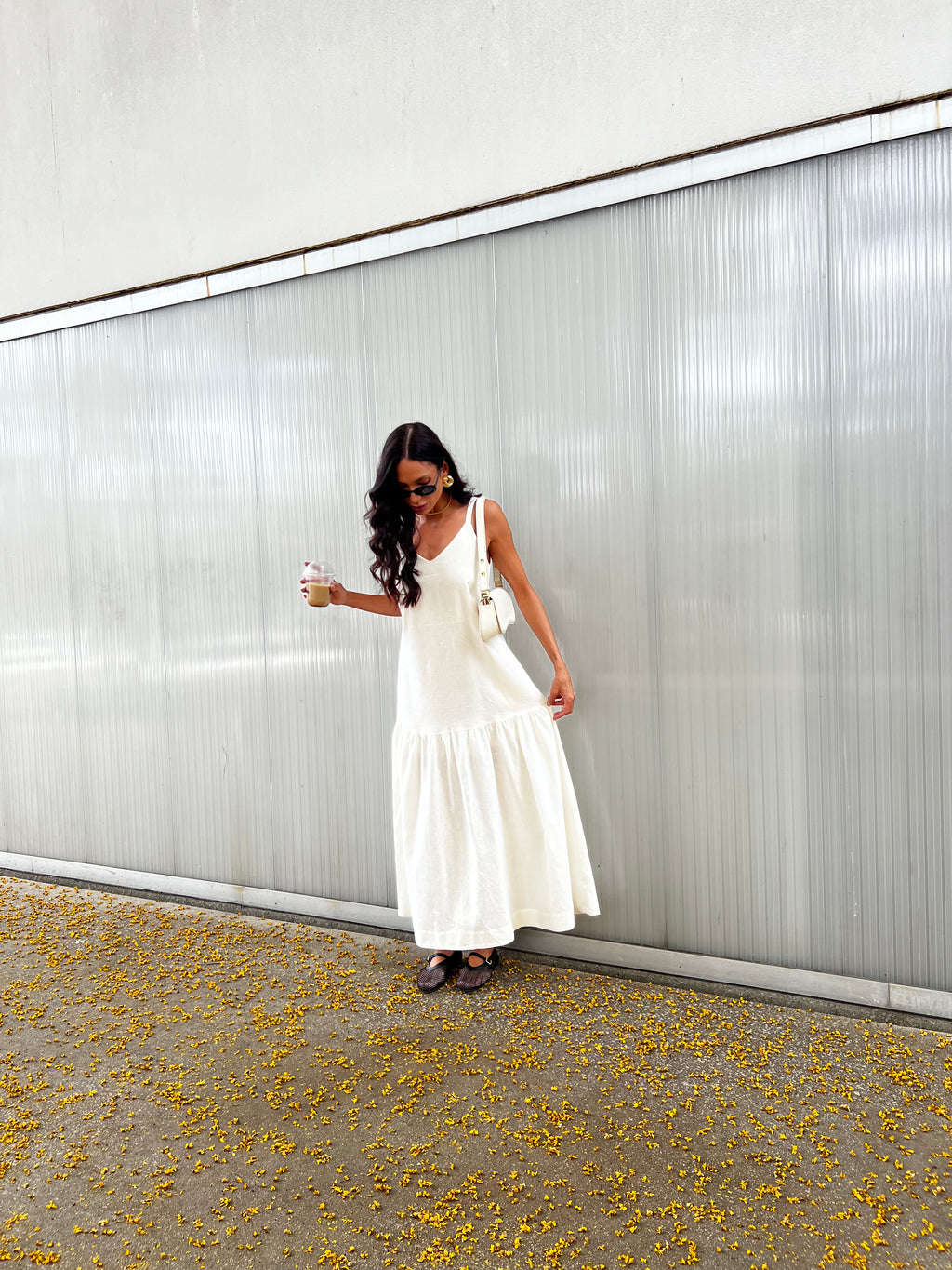 Vestido longo linho com babado