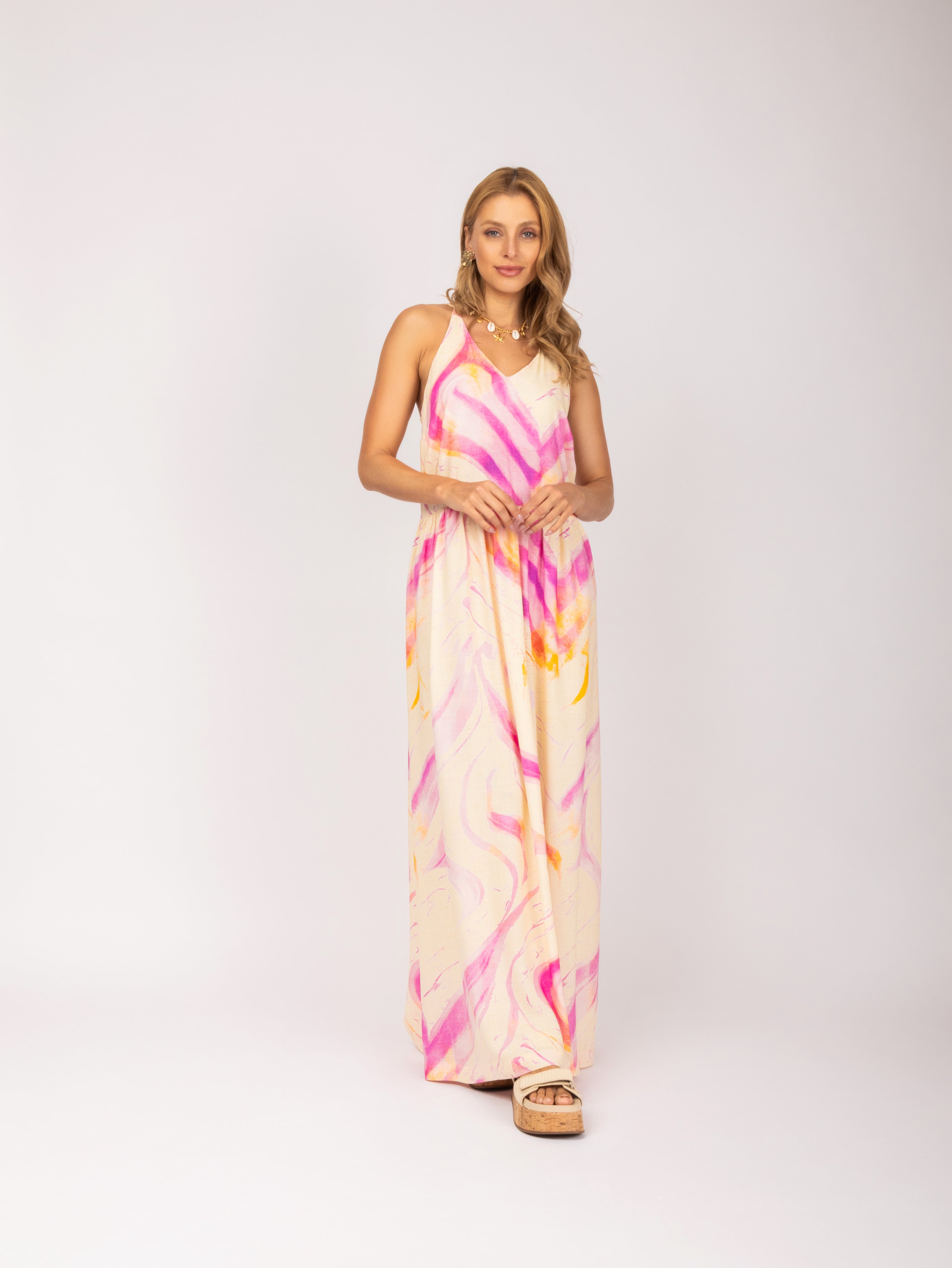 Vestido longo de alça com estampa