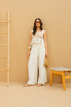 Calça pantalona plissada