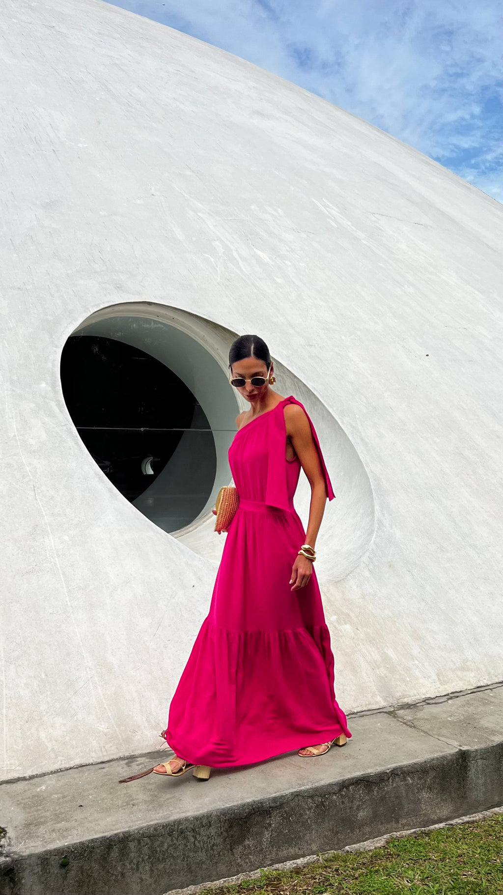 Vestido maxi ombro único