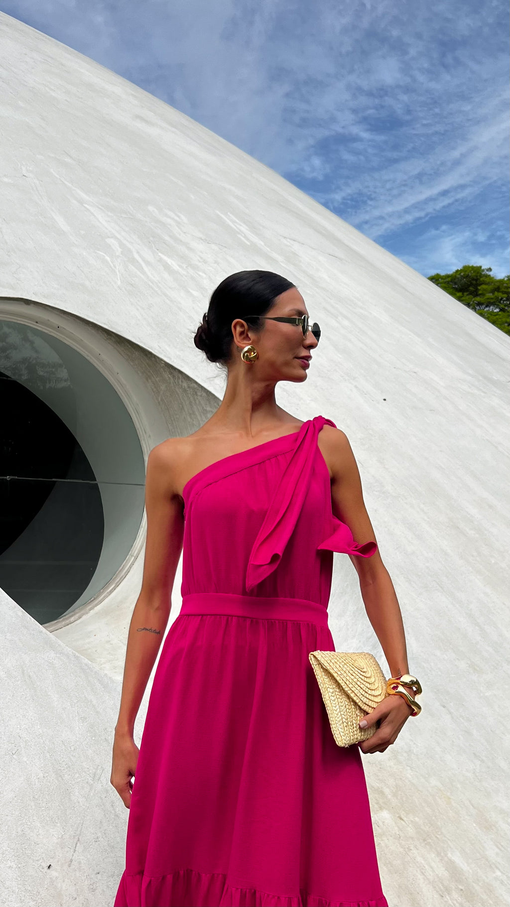 Vestido maxi ombro único