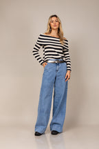 Calça jeans wide leg com elástico