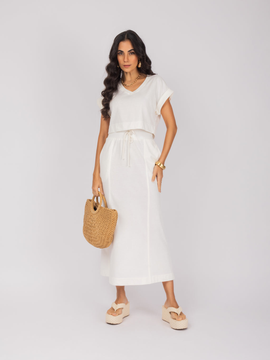 Conjunto de saia com amarração na cintura